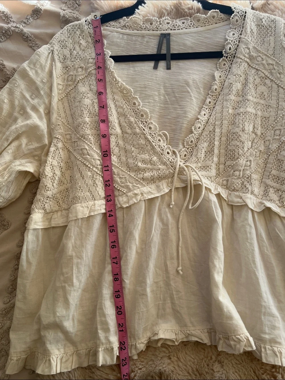 Anthropology size, extra large Boho Lace Tie-Front Cream Women's Top New!
